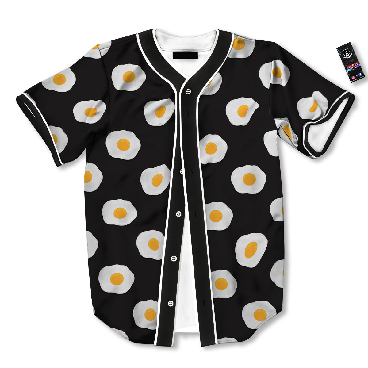 Eggs Black Fried Print Pattern Baseball Jersey-grizzshop