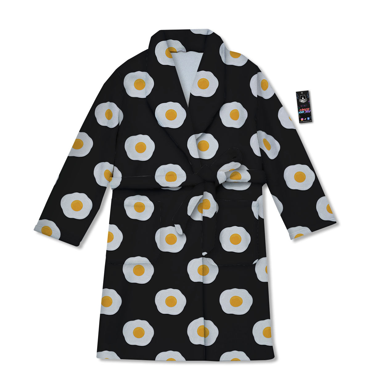 Eggs Black Fried Print Pattern Bathrobe-grizzshop