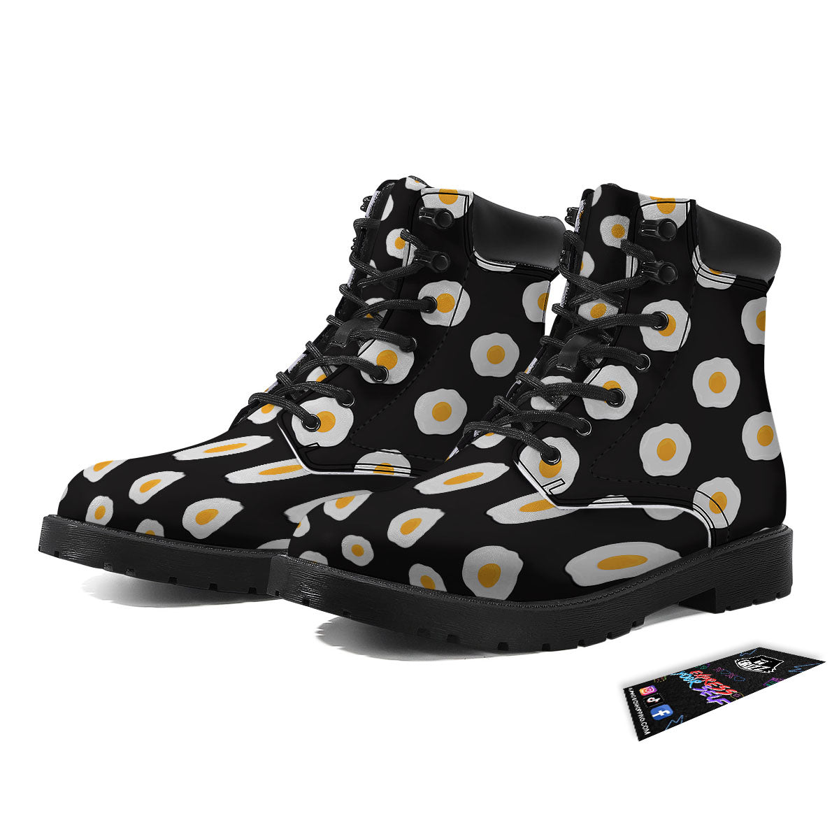 Eggs Black Fried Print Pattern Boots-grizzshop
