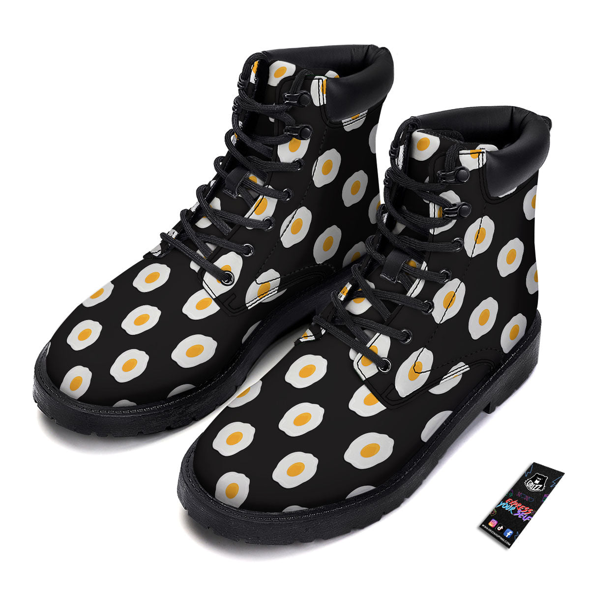 Eggs Black Fried Print Pattern Boots-grizzshop