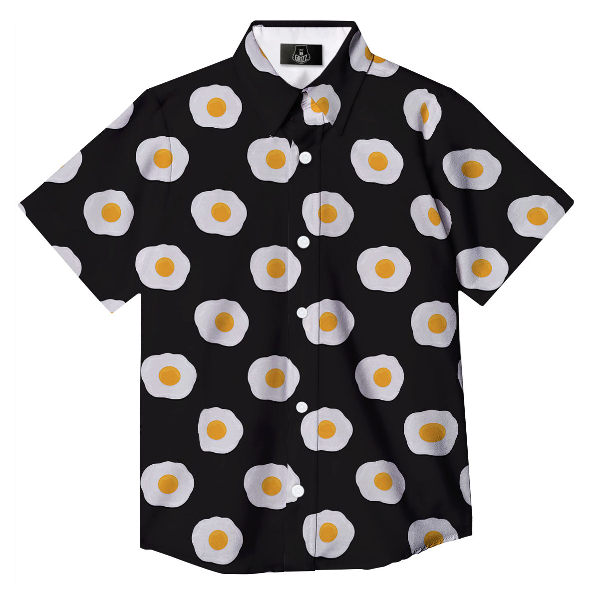 Eggs Black Fried Print Pattern Button Up Shirt-grizzshop