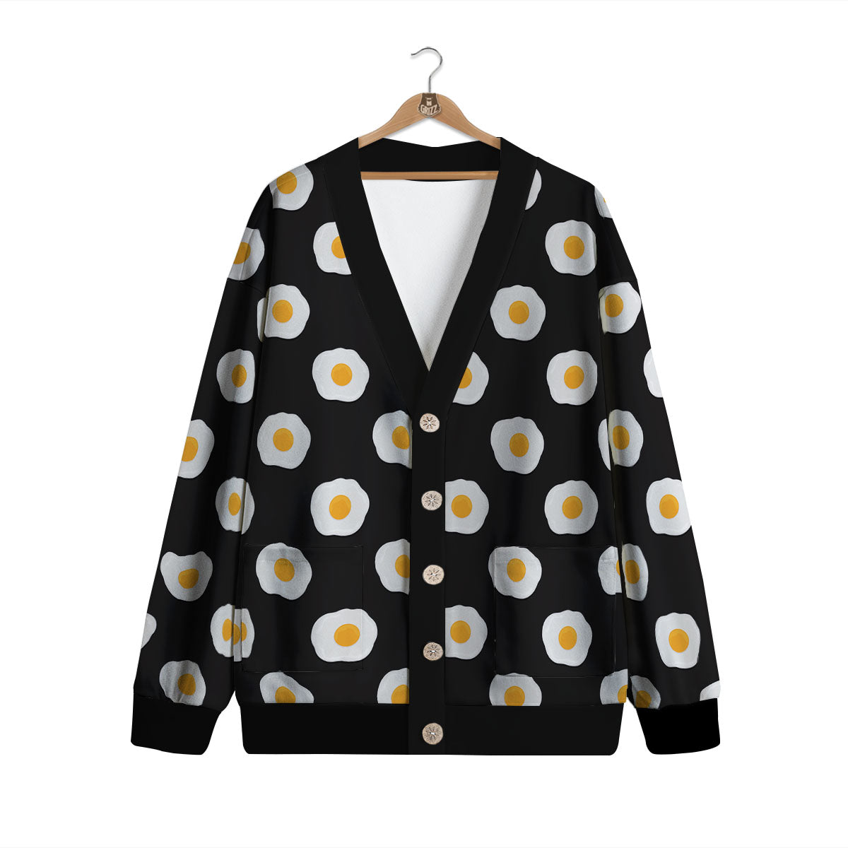 Eggs Black Fried Print Pattern Cardigan-grizzshop
