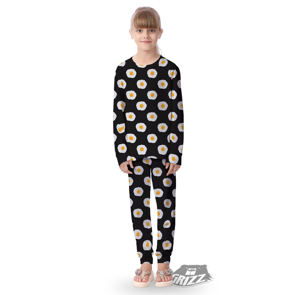 Eggs Black Fried Print Pattern Kid's Pajamas-grizzshop