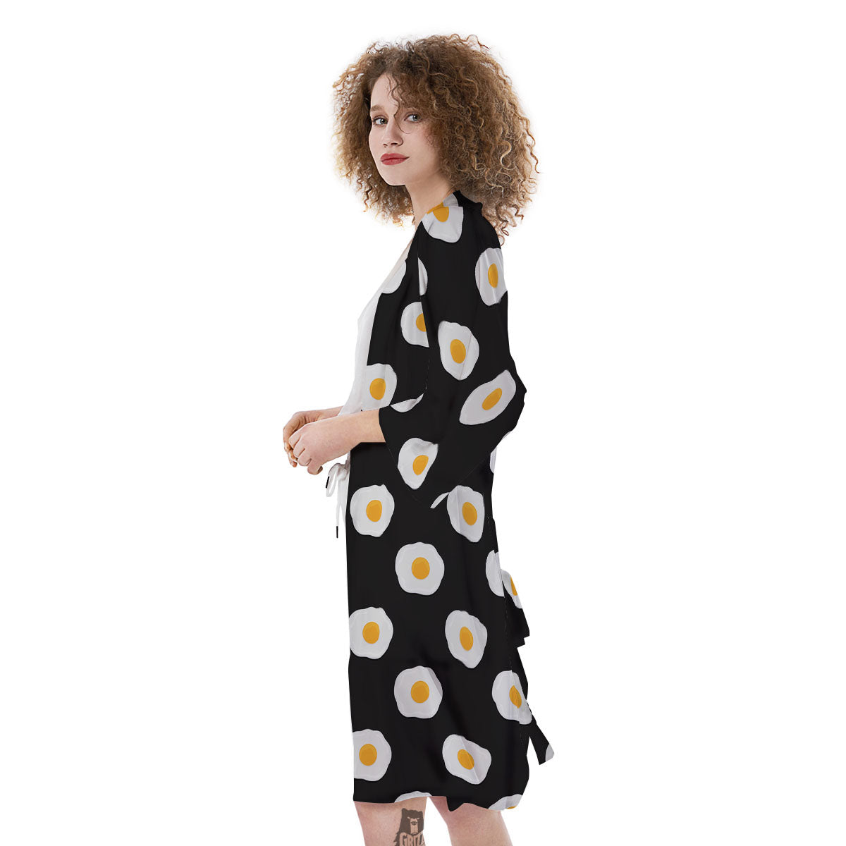 Eggs Black Fried Print Pattern Kimono-grizzshop
