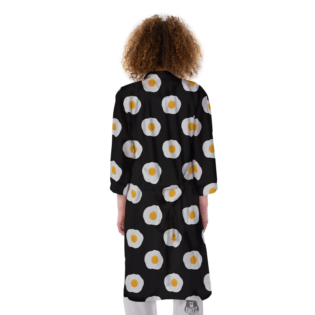 Eggs Black Fried Print Pattern Kimono-grizzshop