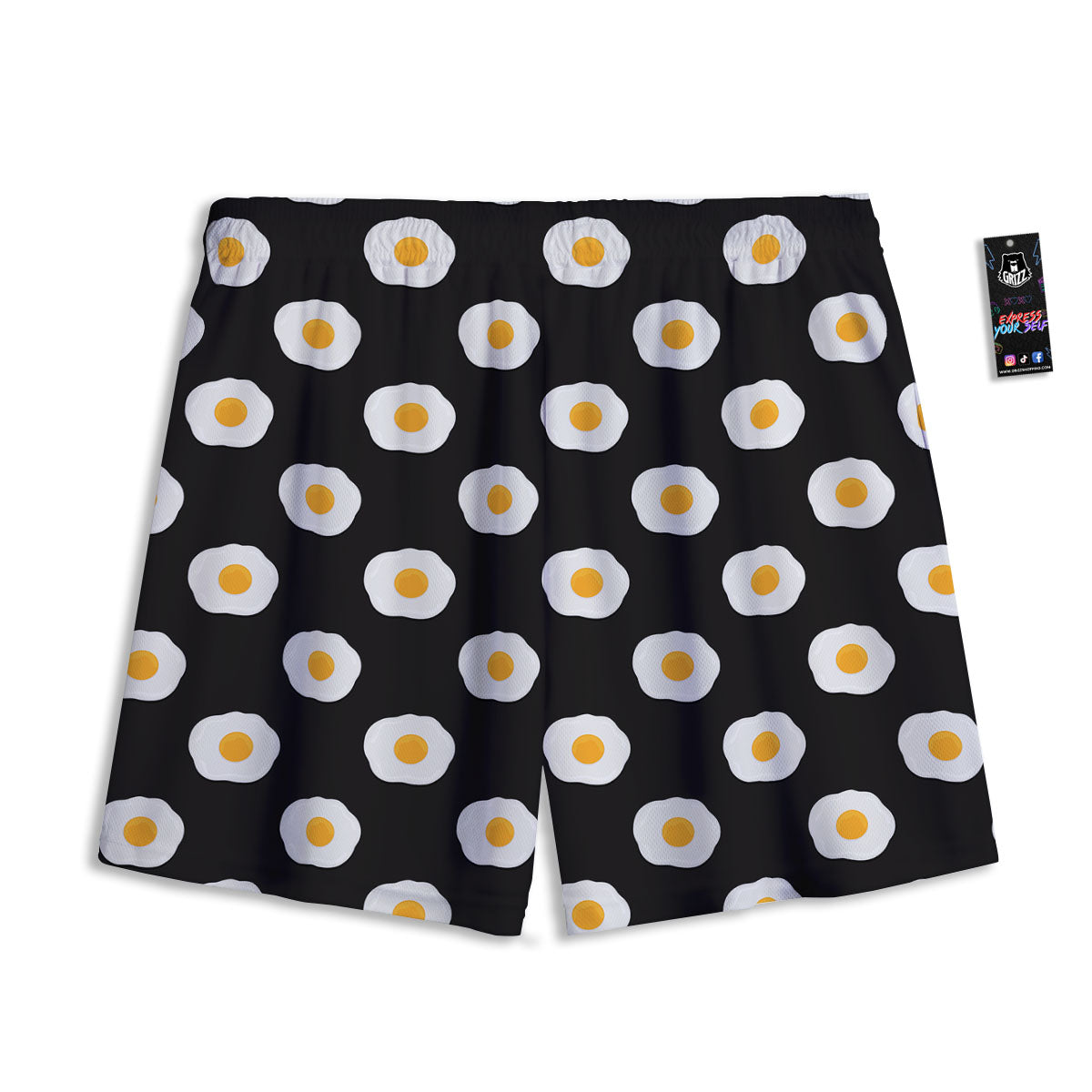 Eggs Black Fried Print Pattern Mesh Shorts-grizzshop