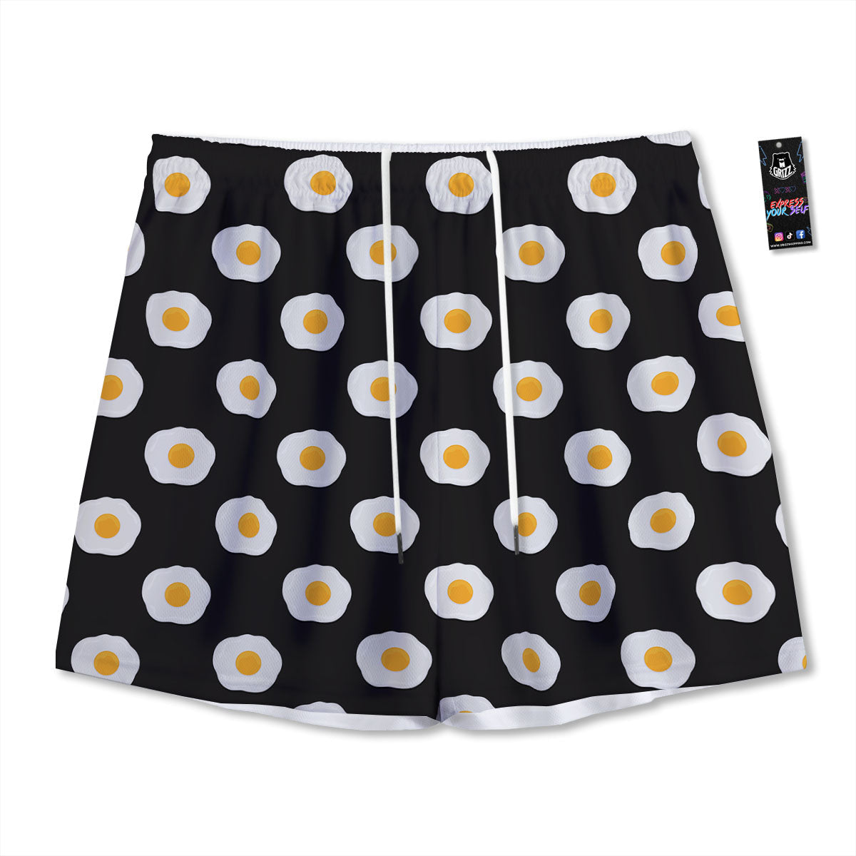 Eggs Black Fried Print Pattern Mesh Shorts-grizzshop