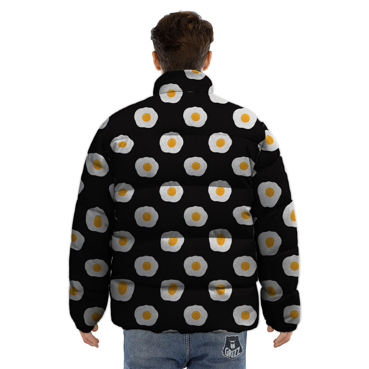 Eggs Black Fried Print Pattern Puffer Jacket-grizzshop