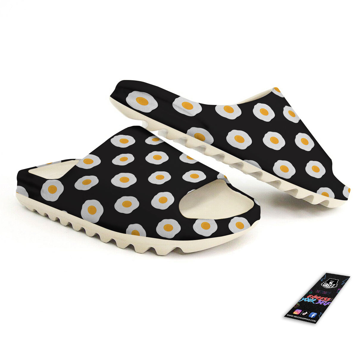 Eggs Black Fried Print Pattern Sandals-grizzshop