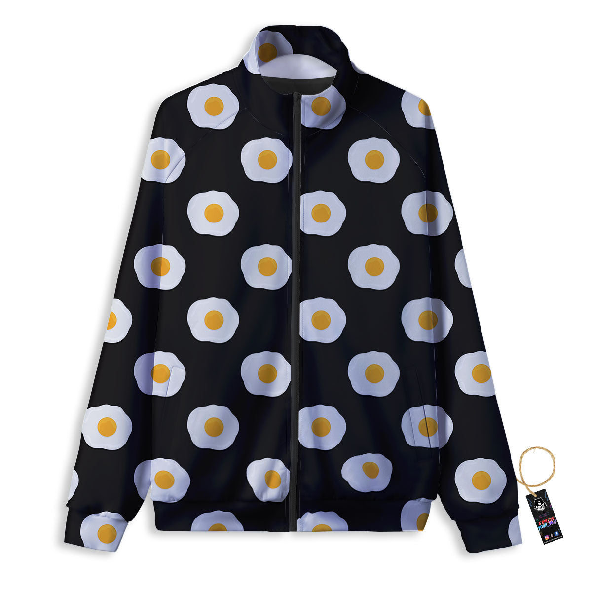 Eggs Black Fried Print Pattern Track Jacket-grizzshop