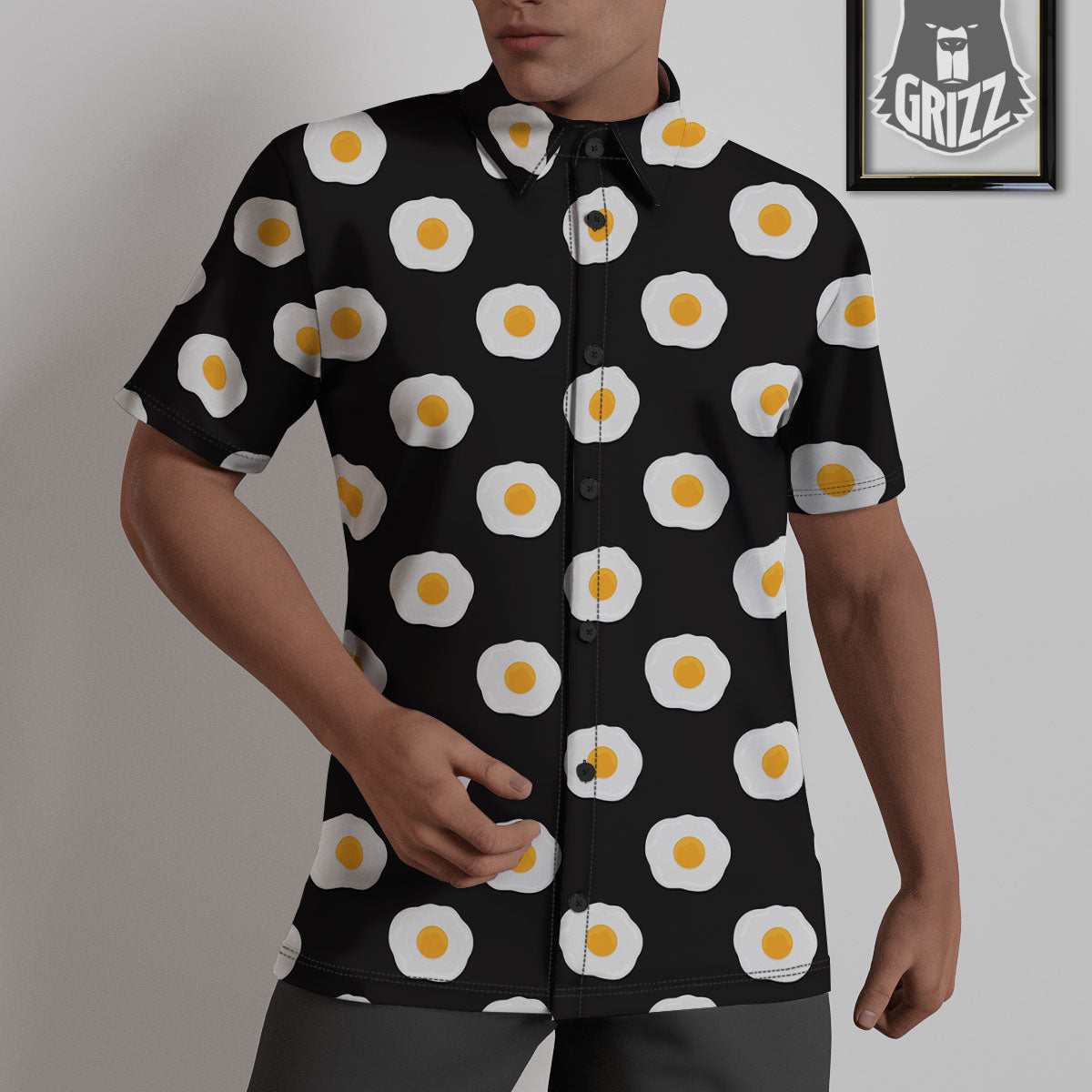 Eggs Black Fried Print Pattern Untucked Shirts-grizzshop