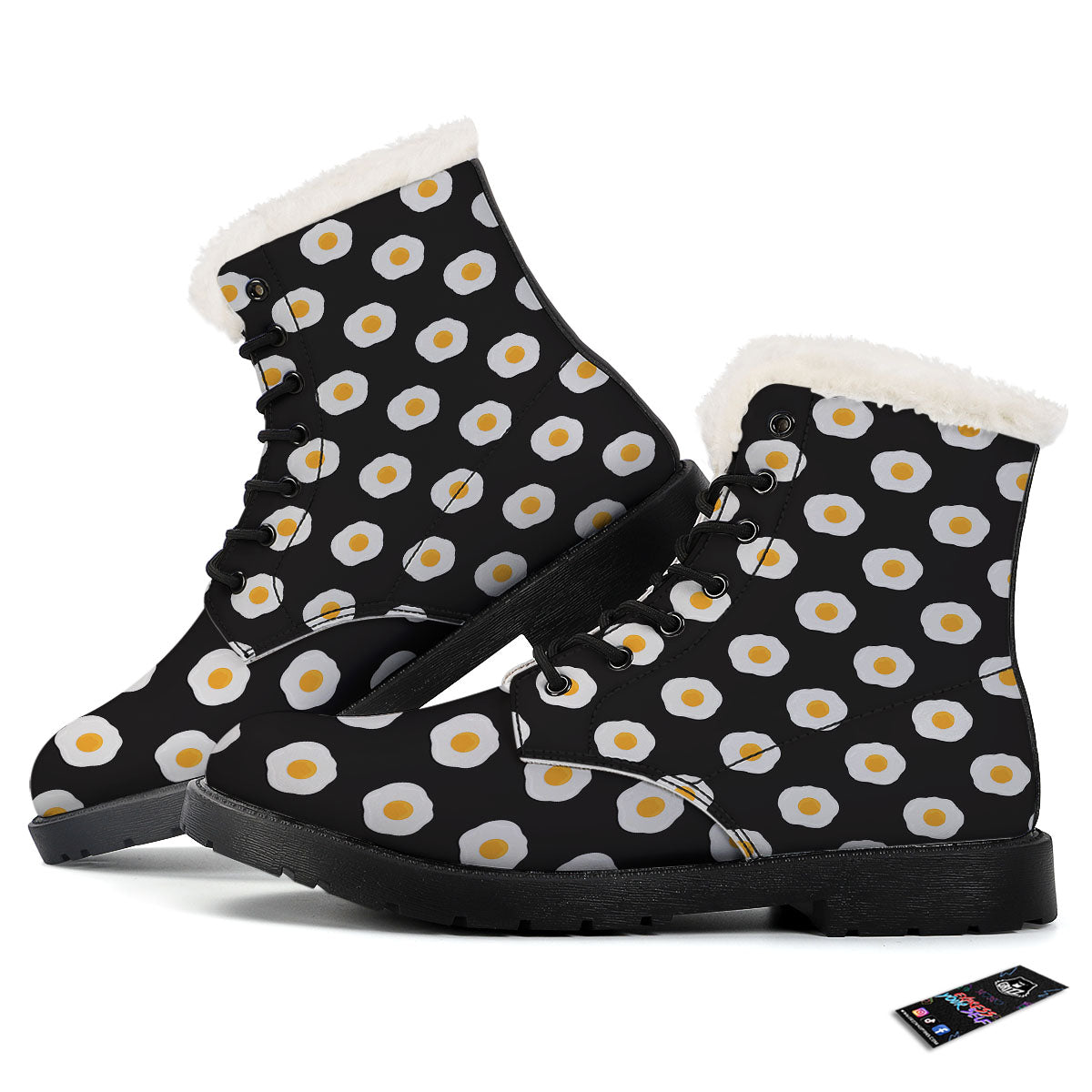 Eggs Black Fried Print Pattern Winter Boots-grizzshop
