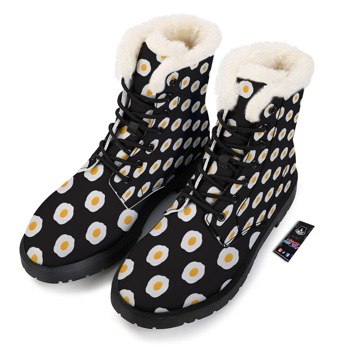 Eggs Black Fried Print Pattern Winter Boots-grizzshop