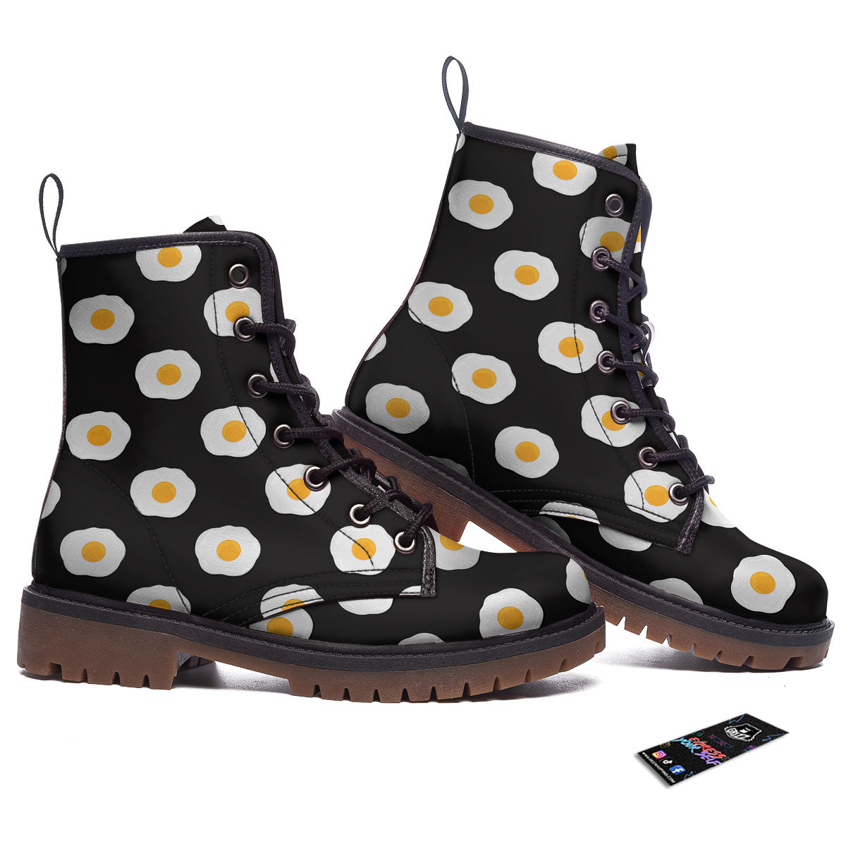 Eggs Black Fried Print Pattern Work Boots-grizzshop