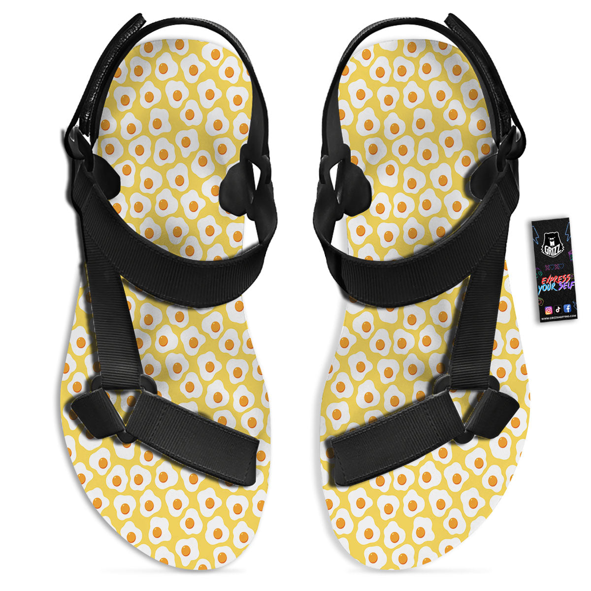 Eggs Print Pattern Black Open Toe Sandals-grizzshop