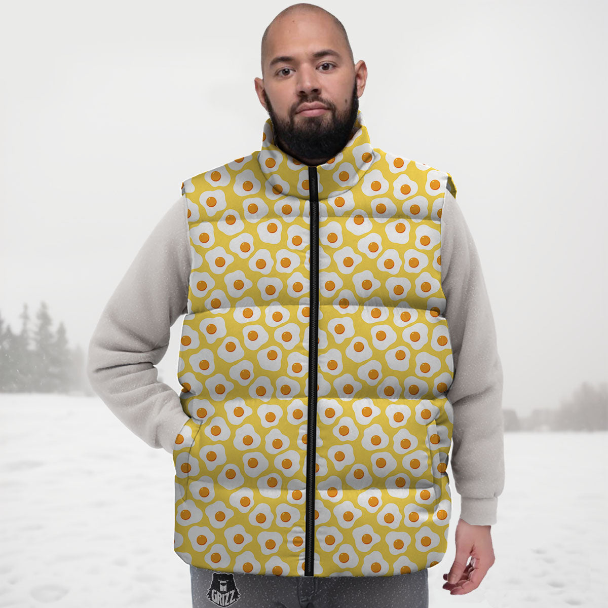Eggs Print Pattern Down Vest-grizzshop