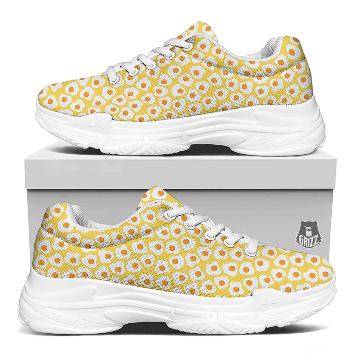 Eggs Print Pattern White Chunky Shoes-grizzshop