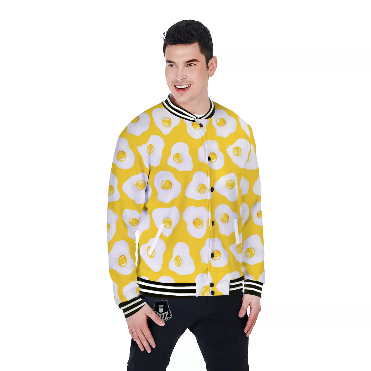 Eggs Yellow Print Pattern Baseball Jacket-grizzshop