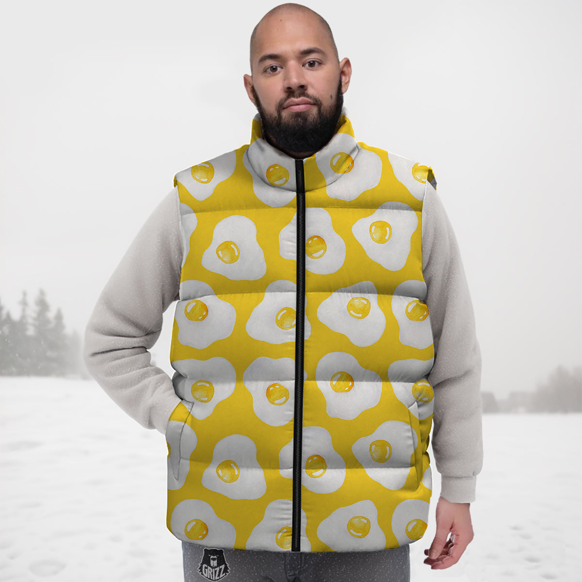 Eggs Yellow Print Pattern Down Vest-grizzshop
