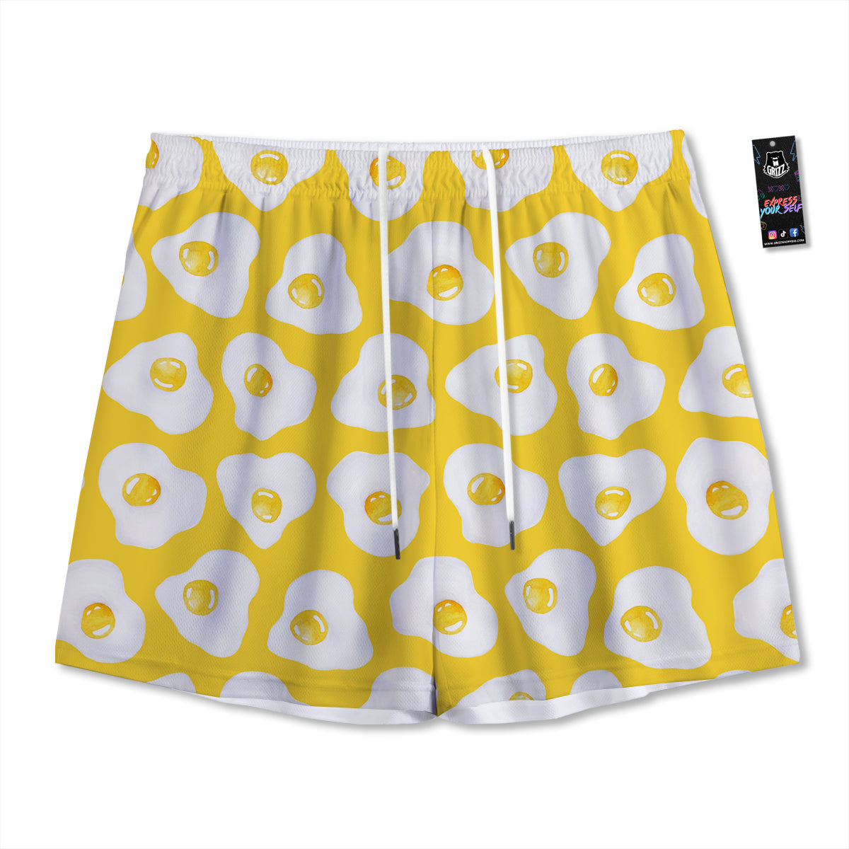 Eggs Yellow Print Pattern Mesh Shorts-grizzshop