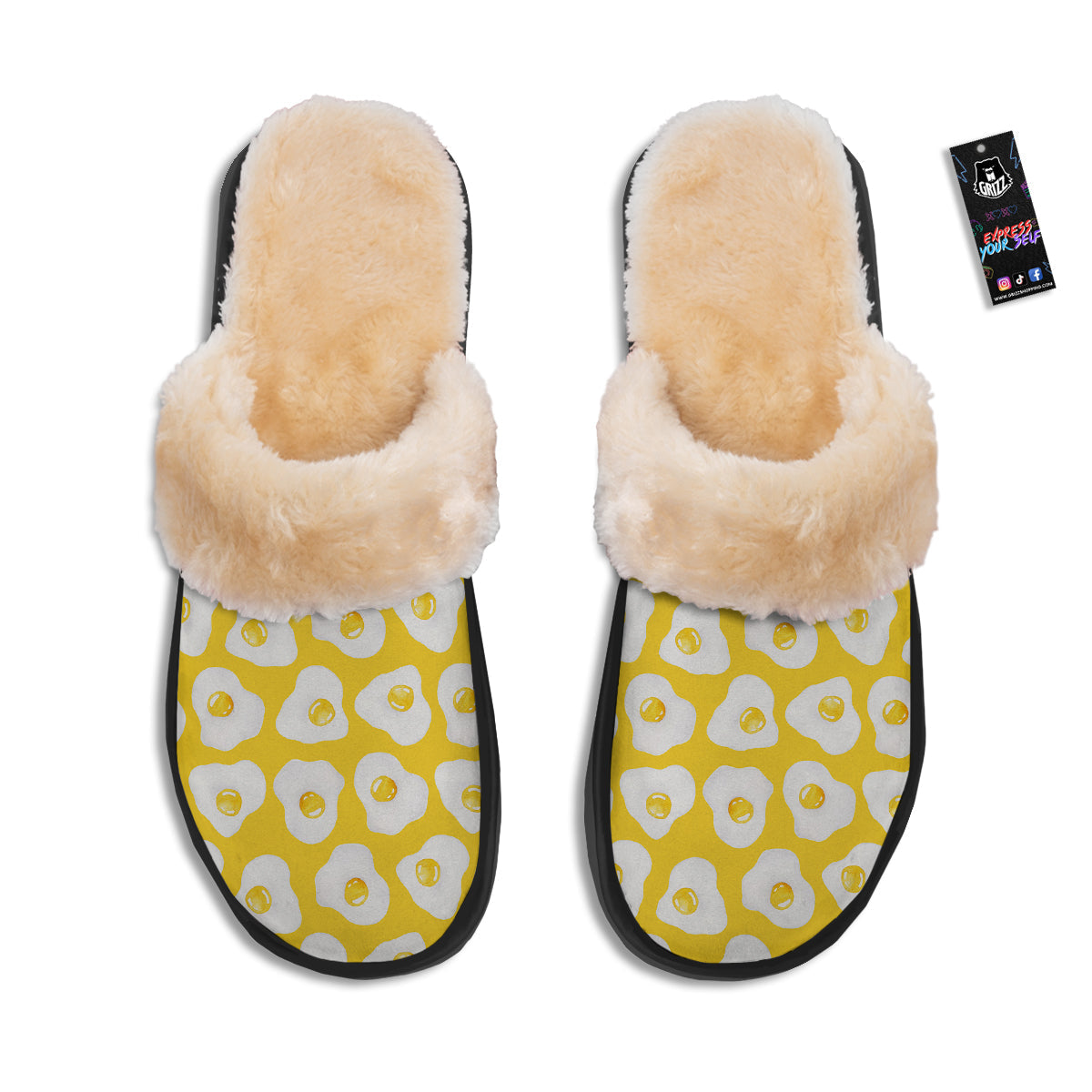 Eggs Yellow Print Pattern Slippers-grizzshop