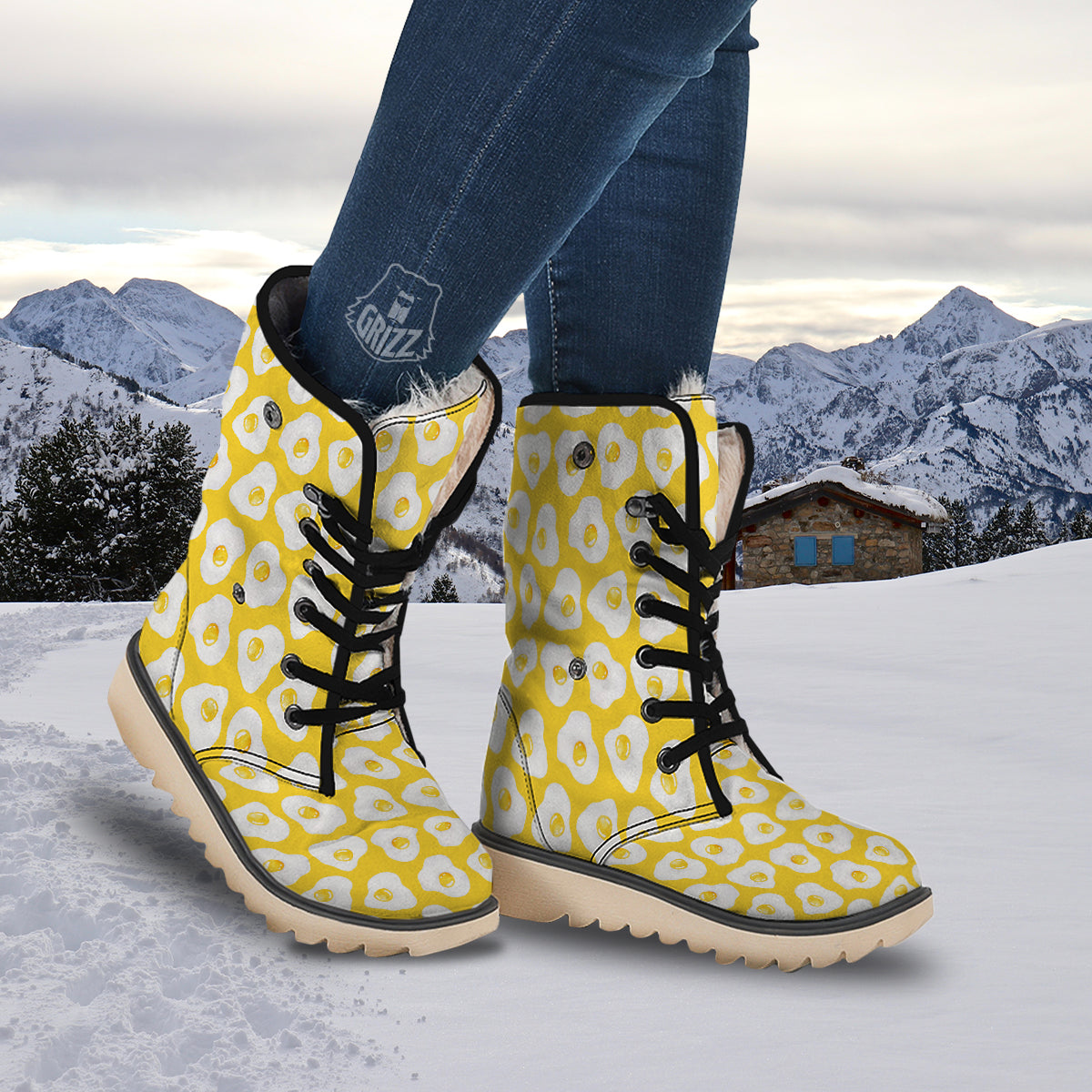 Eggs Yellow Print Pattern Snow Boots-grizzshop
