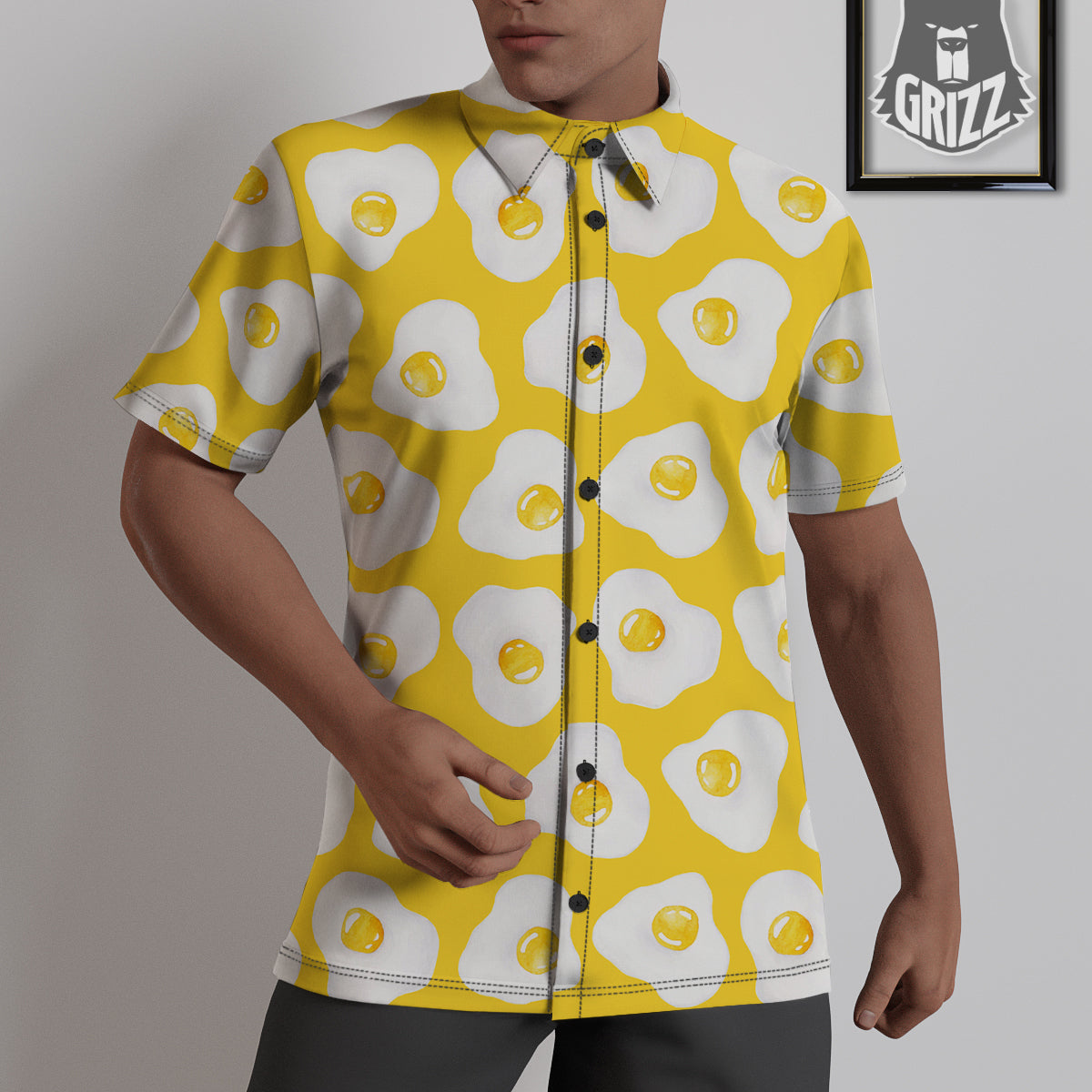Eggs Yellow Print Pattern Untucked Shirts-grizzshop