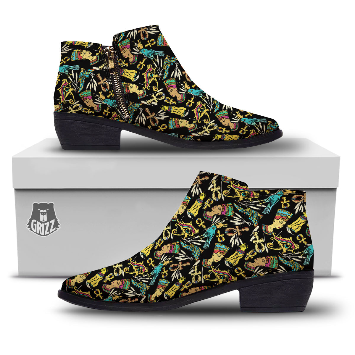 Egypt Ancient Print Pattern Ankle Boots-grizzshop
