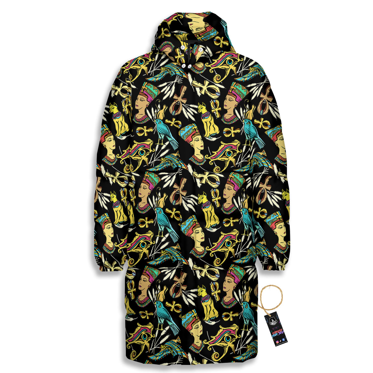 Egypt Ancient Print Pattern Long Down Jacket-grizzshop