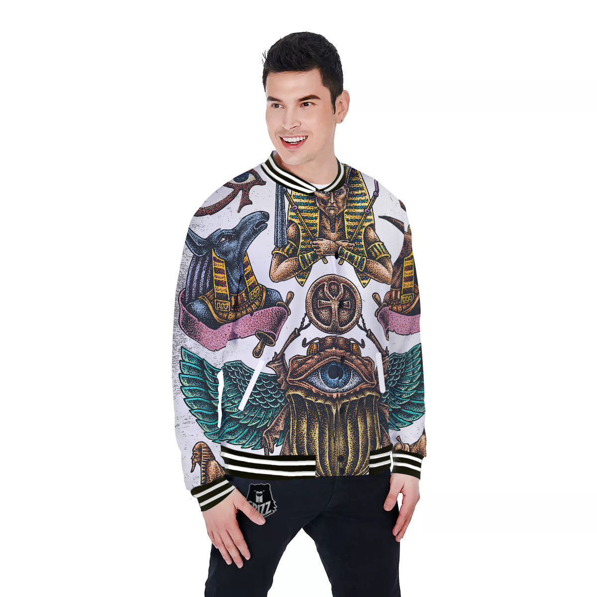Egypt Hand Drawn Print Baseball Jacket-grizzshop