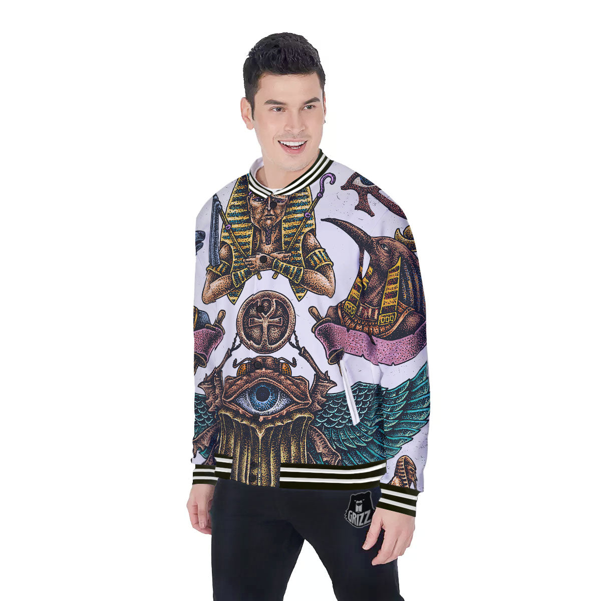 Egypt Hand Drawn Print Baseball Jacket-grizzshop