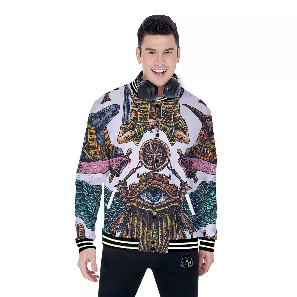 Egypt Hand Drawn Print Baseball Jacket-grizzshop