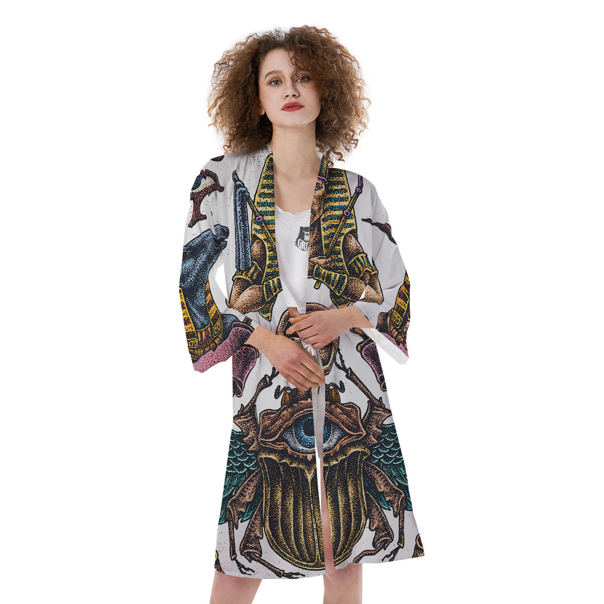Egypt Hand Drawn Print Kimono-grizzshop