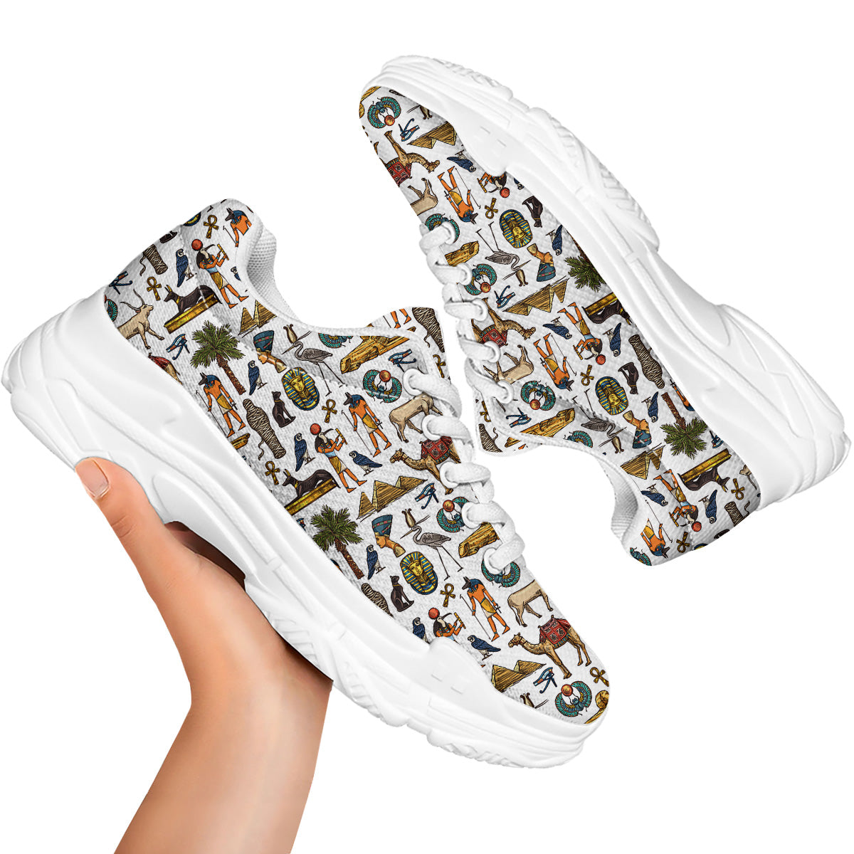 Egypt Religion Symbols Print Pattern White Chunky Shoes-grizzshop