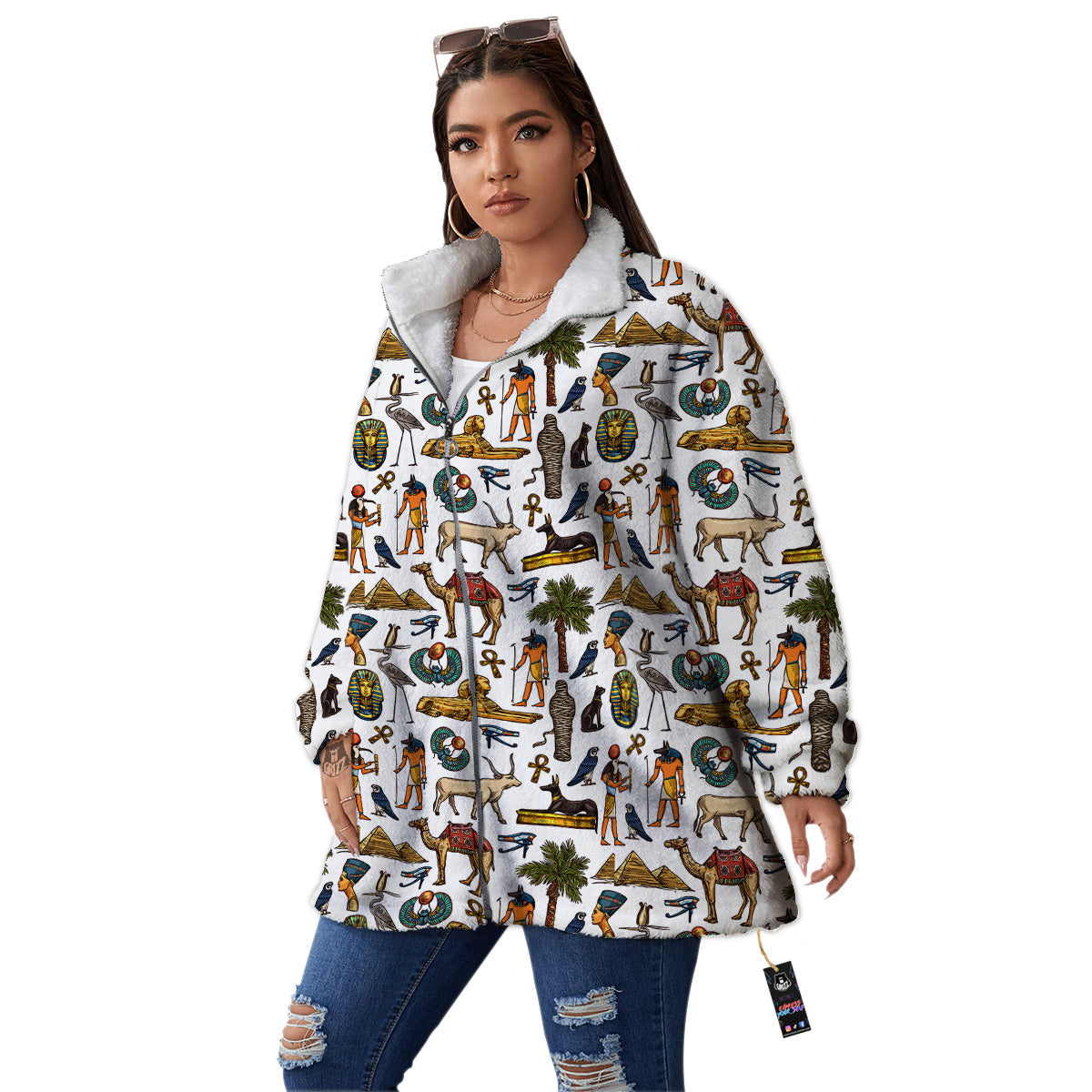 Egypt Religion Symbols Print Pattern Women's Sherpa Jacket-grizzshop