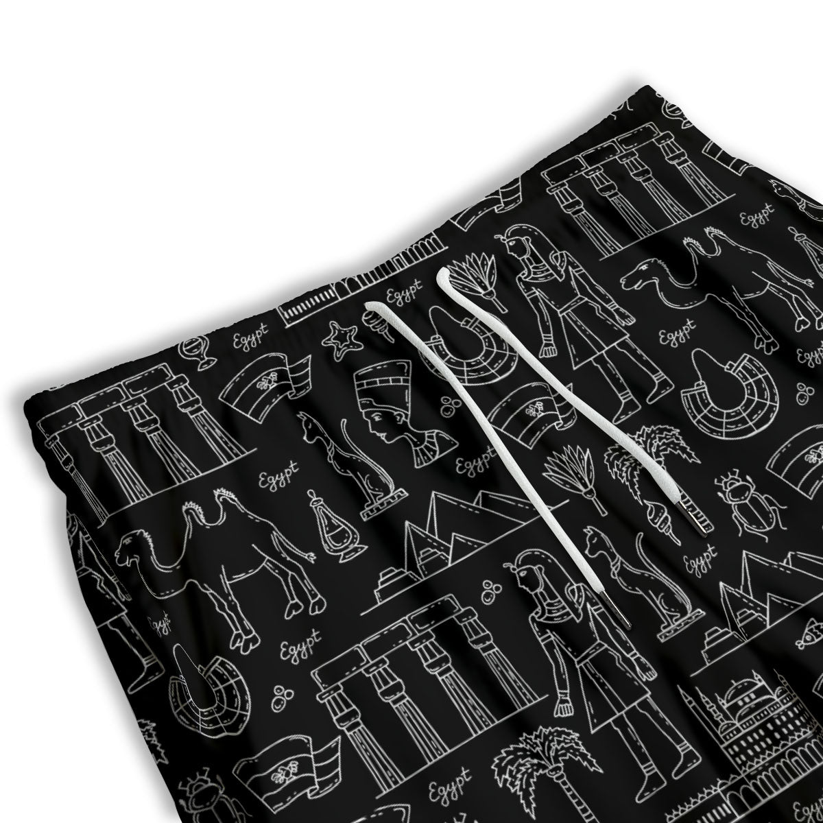 Egypt White And Black Print Pattern Men's Athletic Shorts