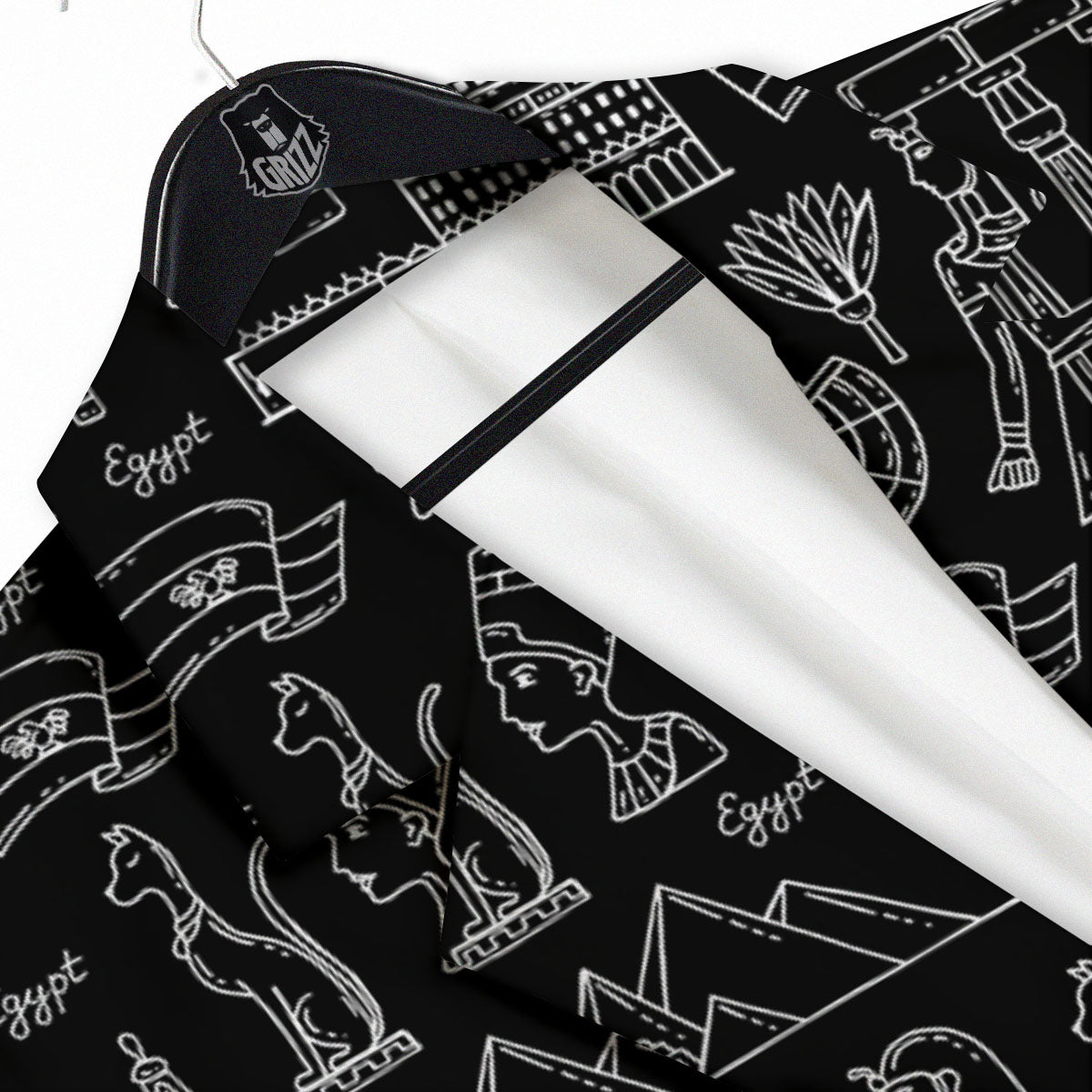 Egypt White And Black Print Pattern Men's Sport Coat-grizzshop