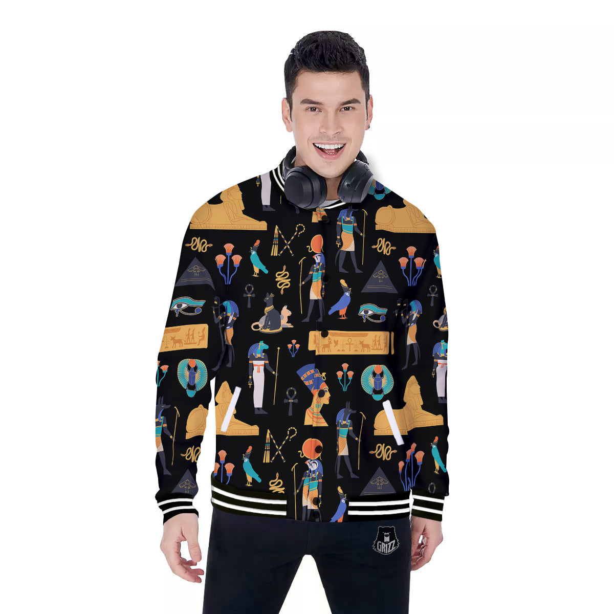 Egyptian Ancient Print Pattern Baseball Jacket-grizzshop