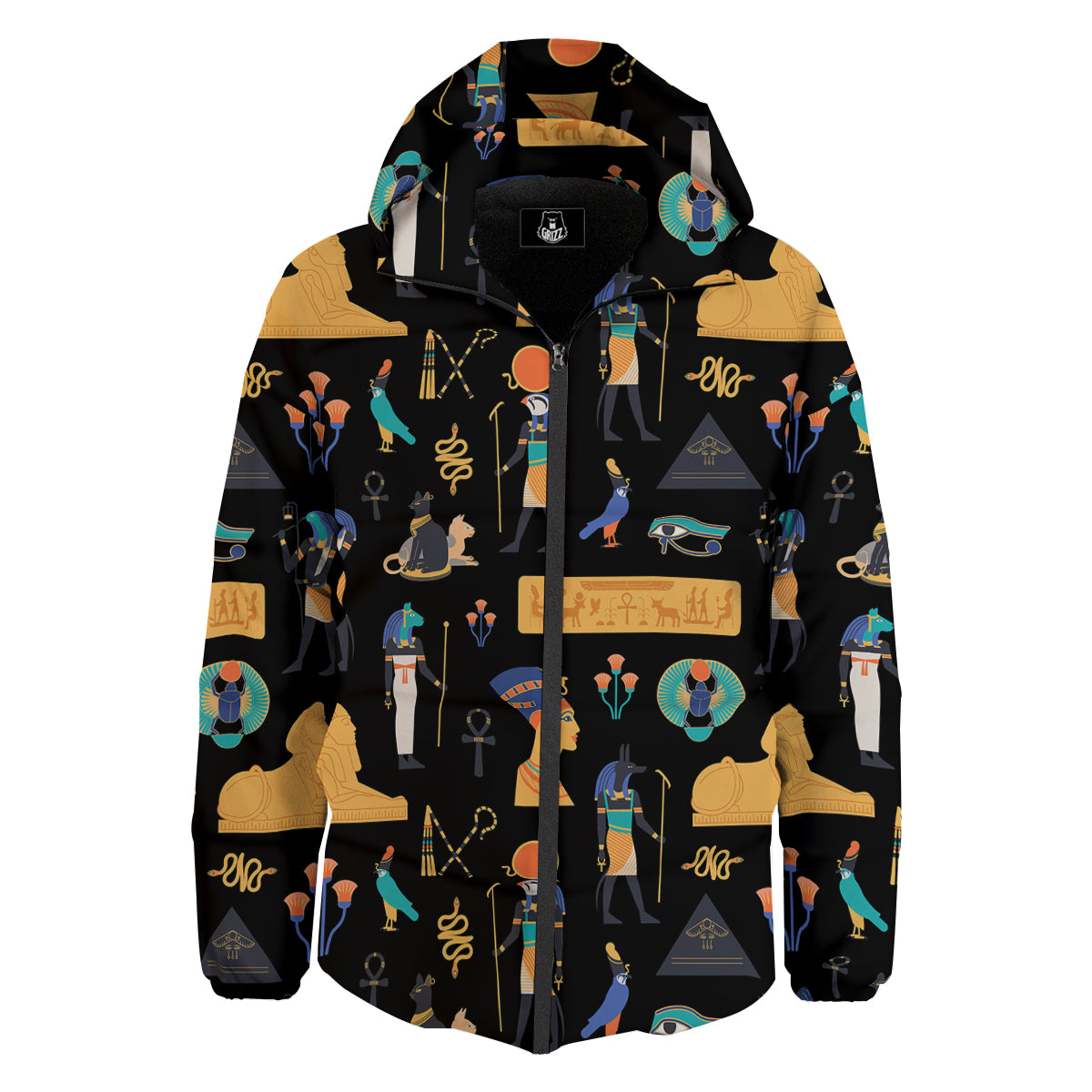 Egyptian Ancient Print Pattern Down Jacket-grizzshop