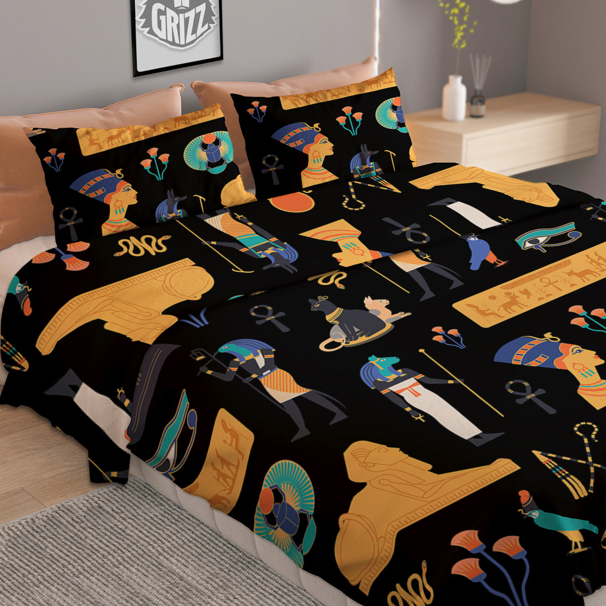 Egyptian Ancient Print Pattern Duvet Cover Bedding Set