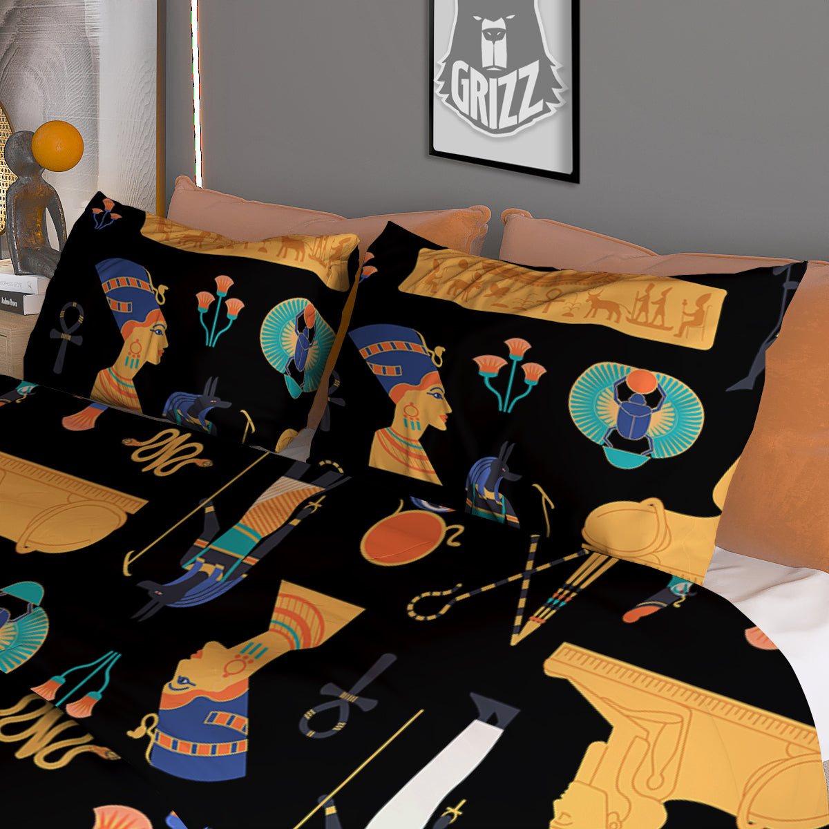 Egyptian Ancient Print Pattern Duvet Cover Bedding Set