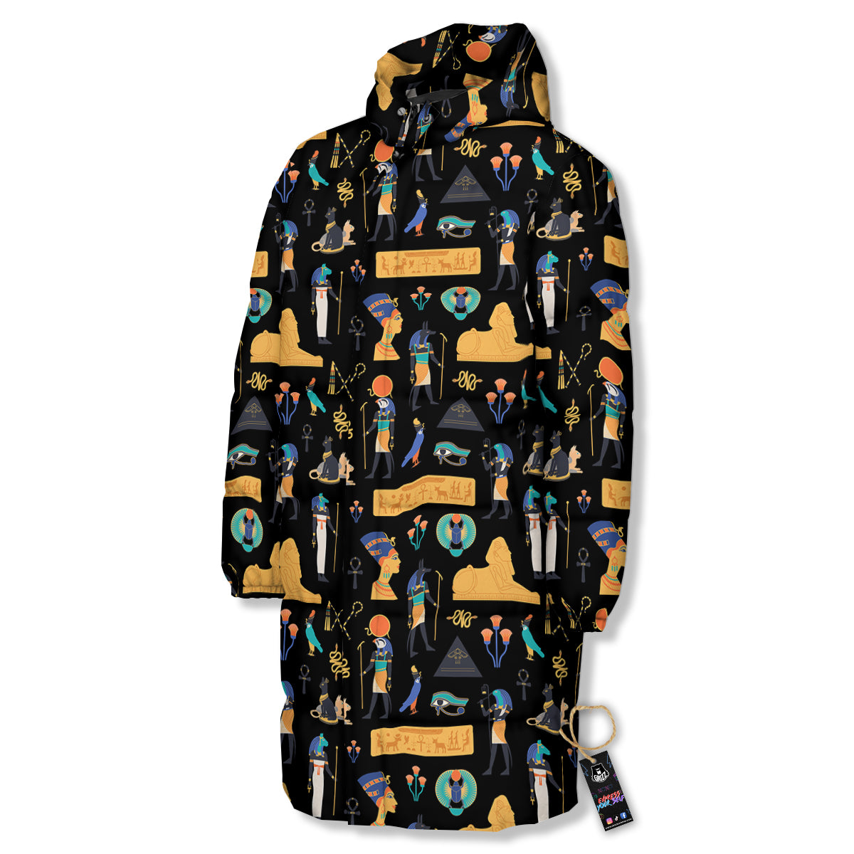 Egyptian Ancient Print Pattern Long Down Jacket-grizzshop