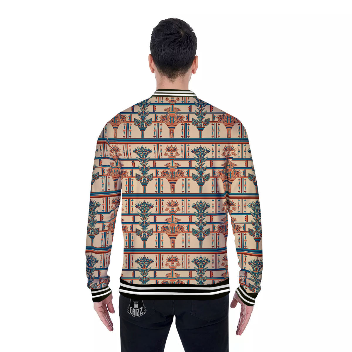 Egyptian Ornament Print Pattern Baseball Jacket-grizzshop