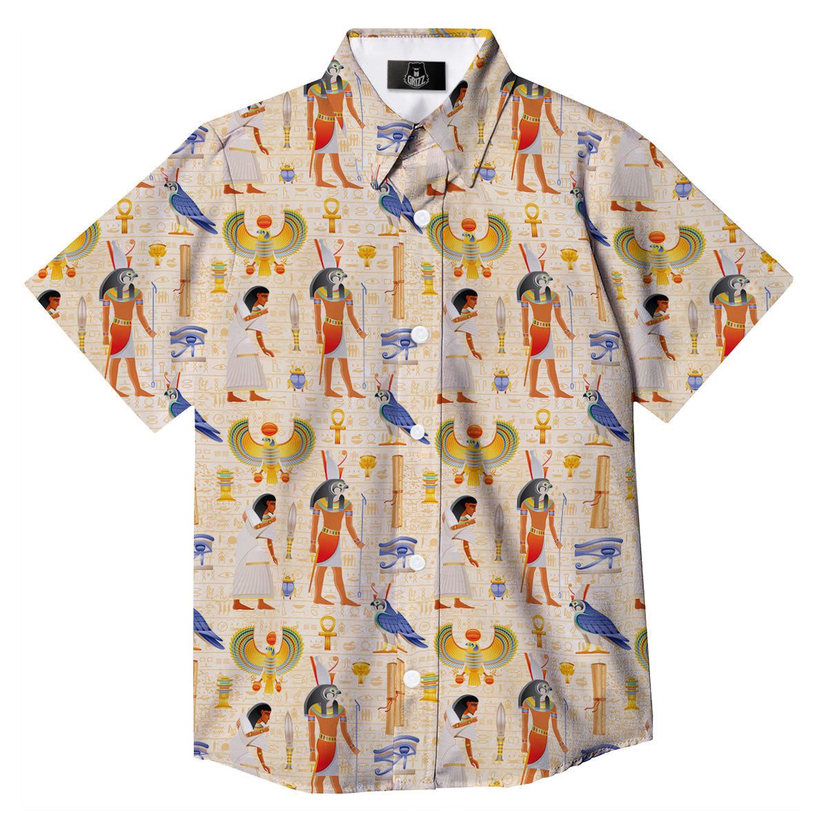 Egyptian Print Pattern Button Up Shirt-grizzshop