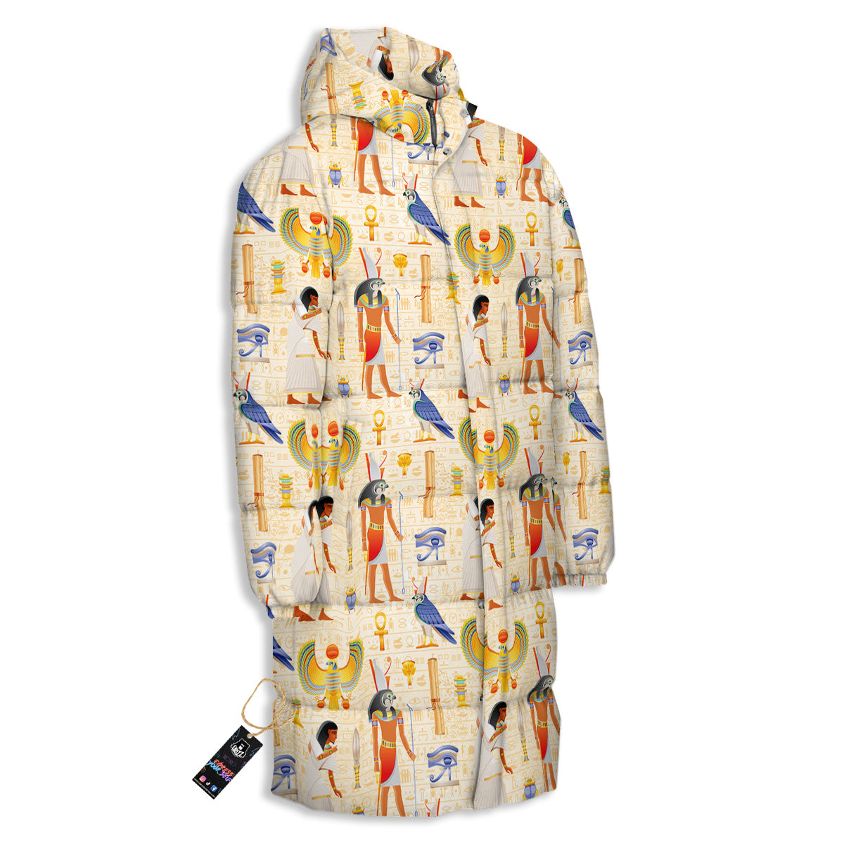 Egyptian Print Pattern Long Down Jacket-grizzshop
