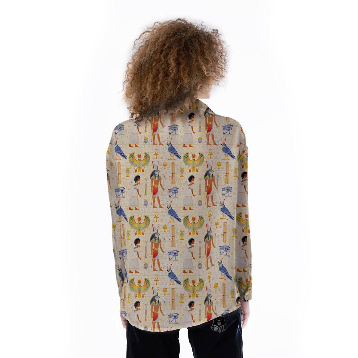 Egyptian Print Pattern Women's Long Sleeve Shirts-grizzshop