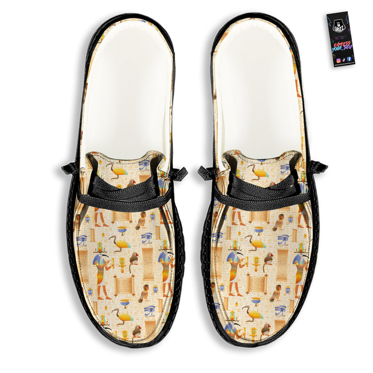 Egyptian Thoth Print Pattern Black Loafers-grizzshop