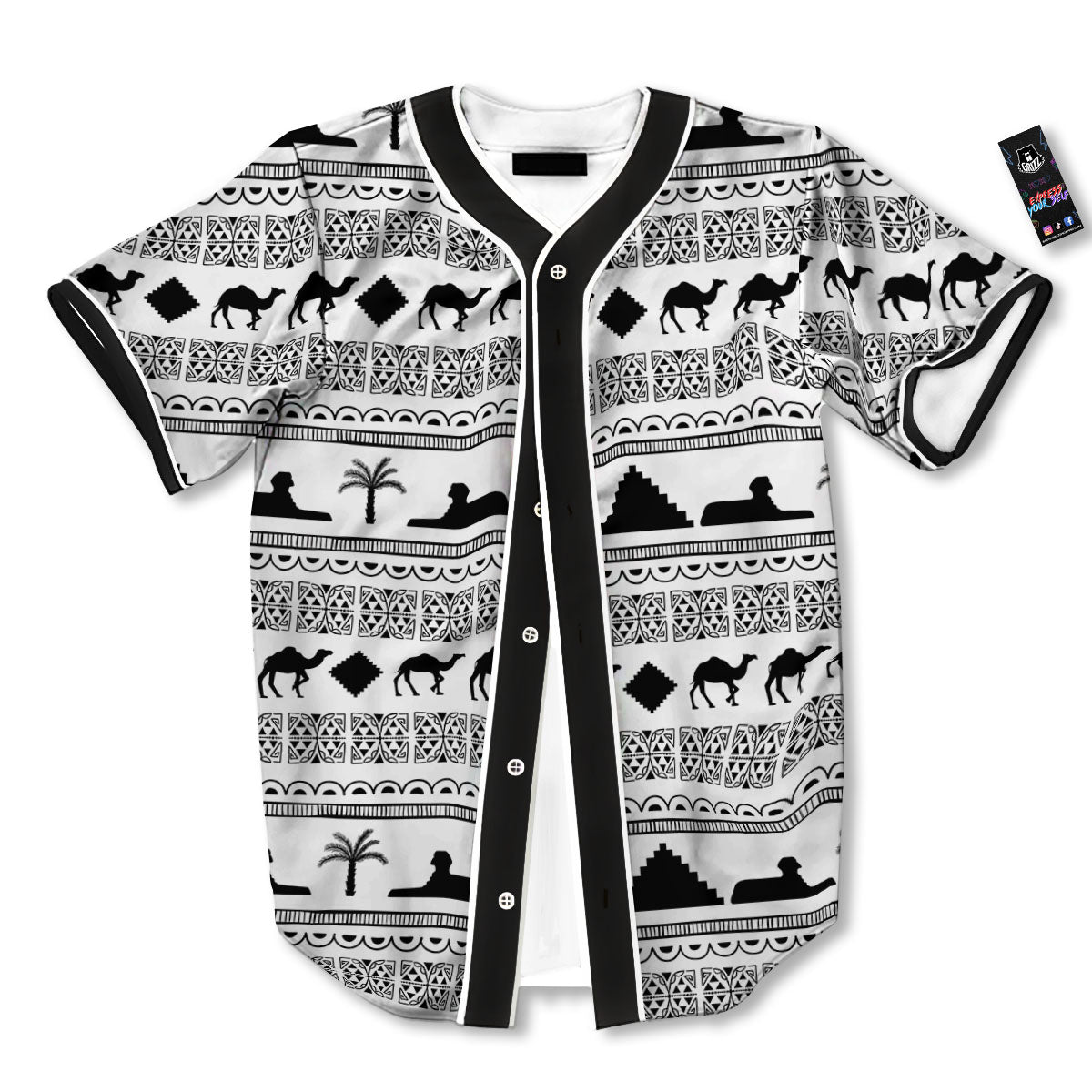 Egyptian White And Black Print Pattern Baseball Jersey-grizzshop
