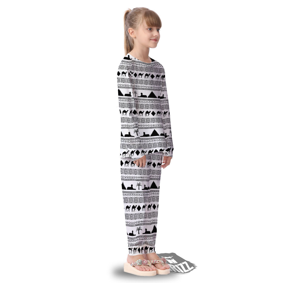 Egyptian White And Black Print Pattern Kid's Pajamas-grizzshop