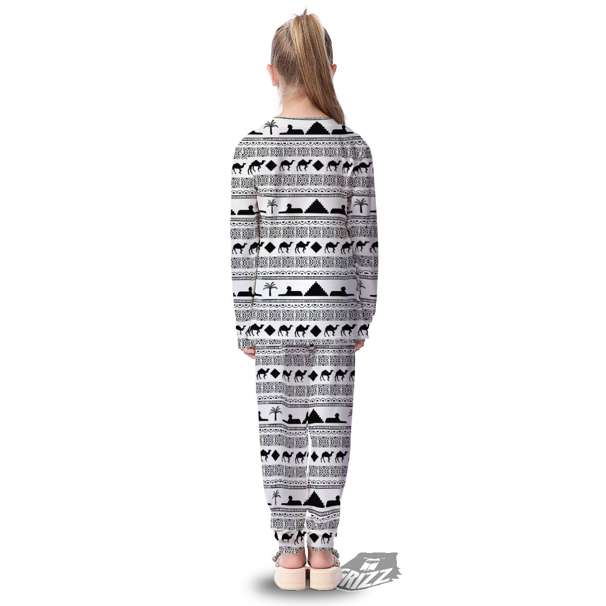 Egyptian White And Black Print Pattern Kid's Pajamas-grizzshop